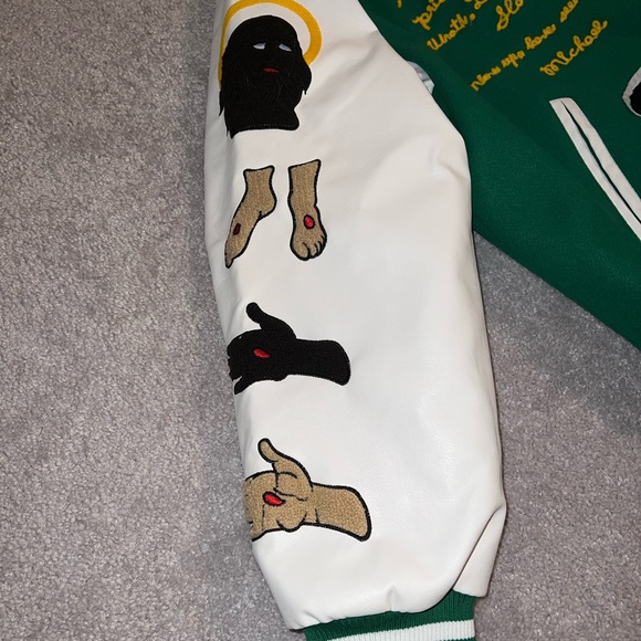 Saint Savior Graphic Print Varsity Jacket Vintage Baseball Jacket Large - Picture 6 of 7